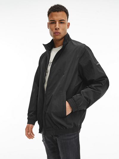 Calvin Klein Ruhák HU483860 | Calvin Klein Plus Size Crinkle Nylon Zip Up Férfi Dzseki Fekete